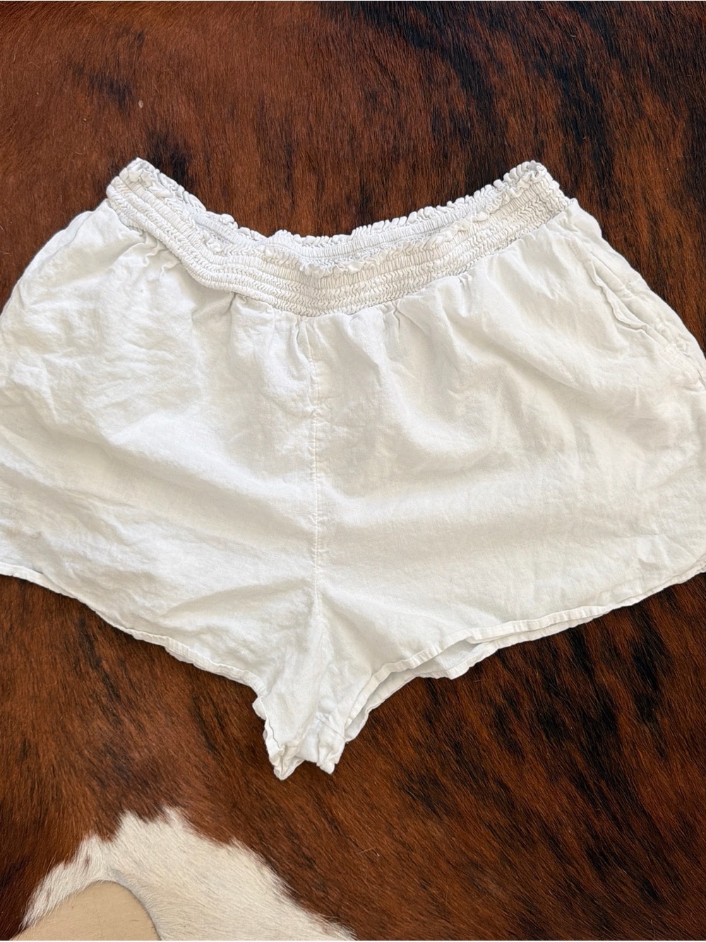 aerie White Smocked Waist Linen Shorts